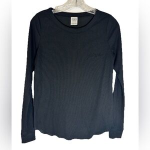 PINK Victoria‎ Secret Black Long Sleeve Ribbed Thin Pullover Logo Top Size Small